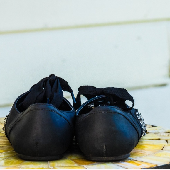 Black w/ sequins lace-up flats - Picture 2 of 6